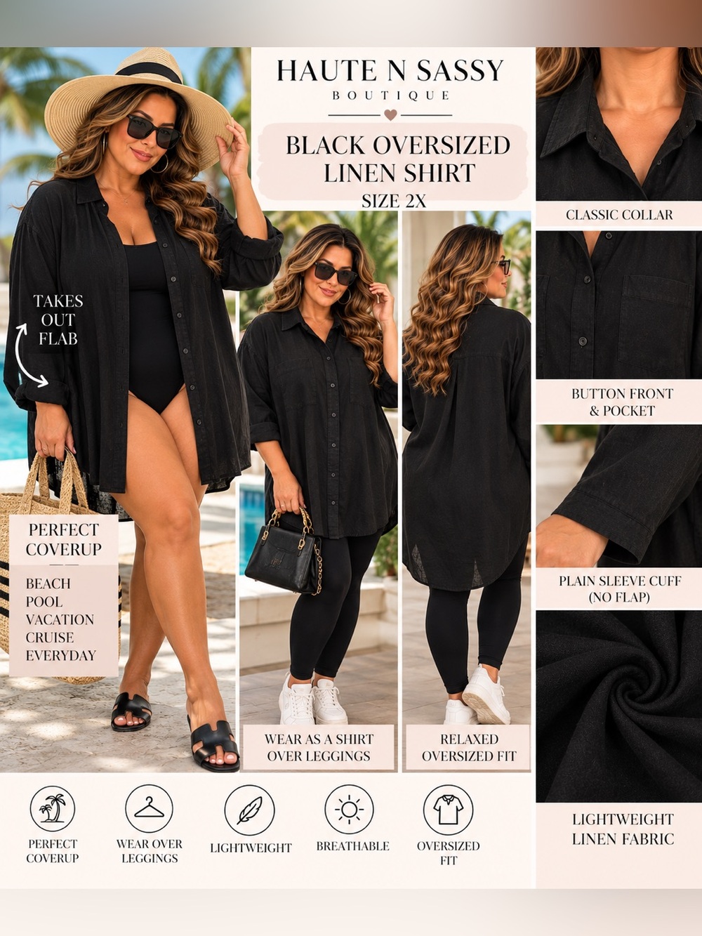 🖤 Black Oversized Linen Shirt Size 2X
